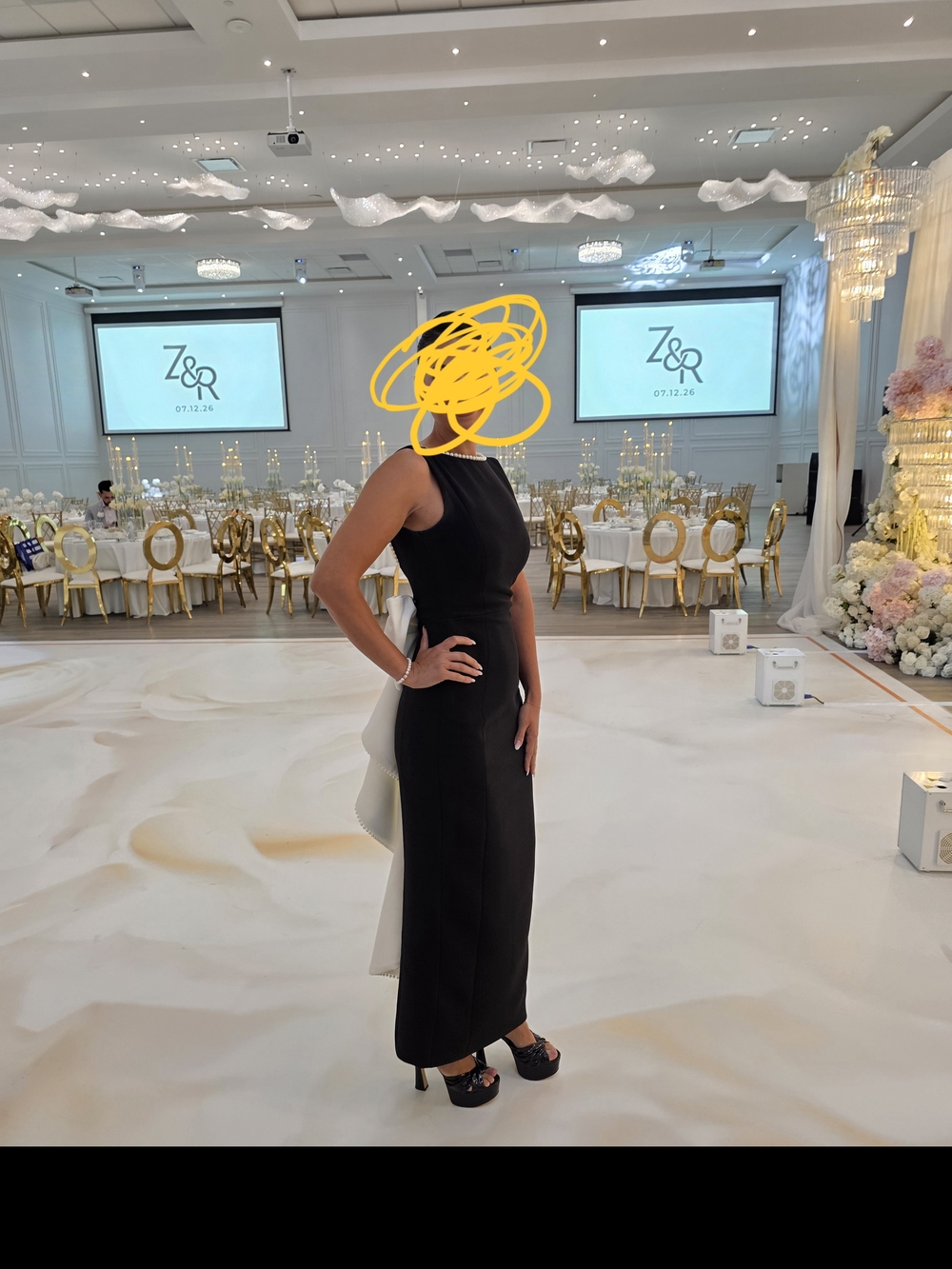 Black Backless Evening Dress with Dramatic White Bow - Picture 2 of 2